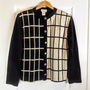 Vintage Renate Beige Black Box Print Knit Cardigan
